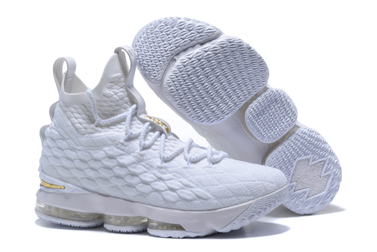 Nike LeBron 15 White/Metallic Gold Men's Basketball Shoes