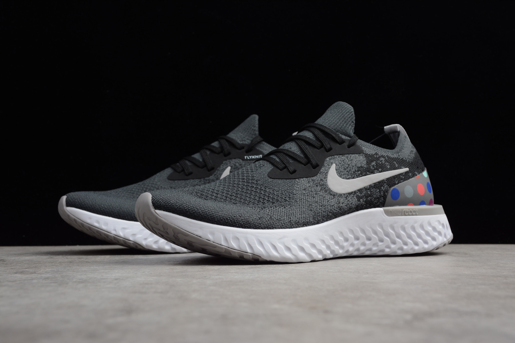 Nike Epic React Flyknit iD Black And Grey Dots Running Shoes AJ7283-996
