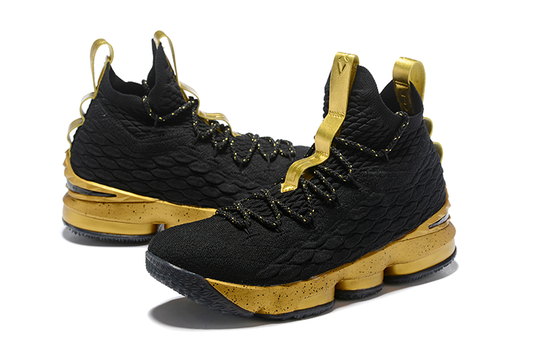 lebron shoes 15 black and gold