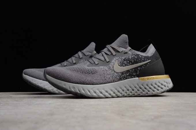 Nike Epic React Flyknit Grey/Black-Gold Running Shoes AQ0067-009