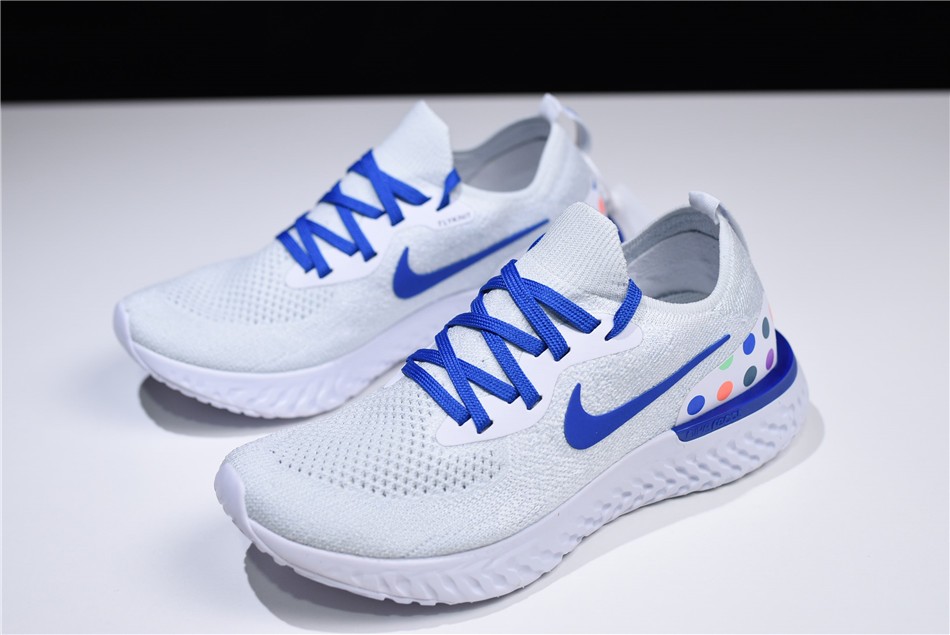 Nike Epic React Flyknit White Blue With Multicolor Dots Men's and Women ...