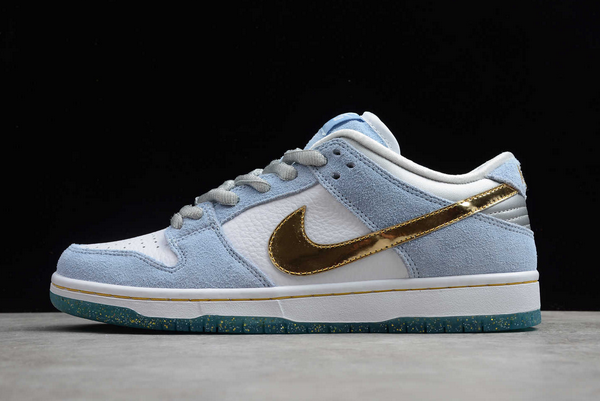 Sean Cliver x Nike Dunk Low SB White/Psychic Blue-Metallic Gold DC9936-100 For Sale
