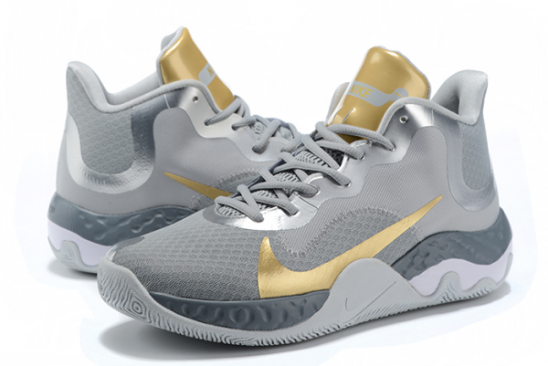 Mens Nike Renew Elevate Wolf Grey/Metallic Silver-Metallic Gold Basketball Shoes-3