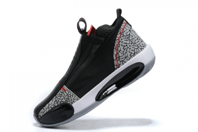 New Air Jordan 34 Black/Cement Grey-Fire Red-White Basketball Shoes For Sale