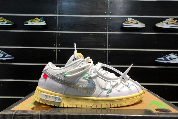 2021 New DM1602-127 Off-White x Nike Dunk Low 01 of 50 White Silver For Sale